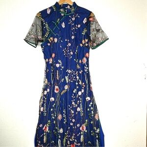 Cuitinia O Embroidered Long Cheongsam Chinese Dress